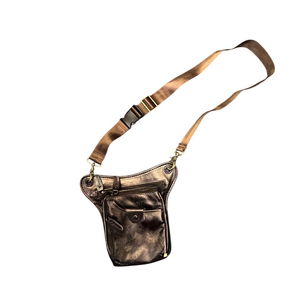 Metallic Bronze Faux Leather Steampunk Utility Holster Crossbody Bag Hip Pack‎